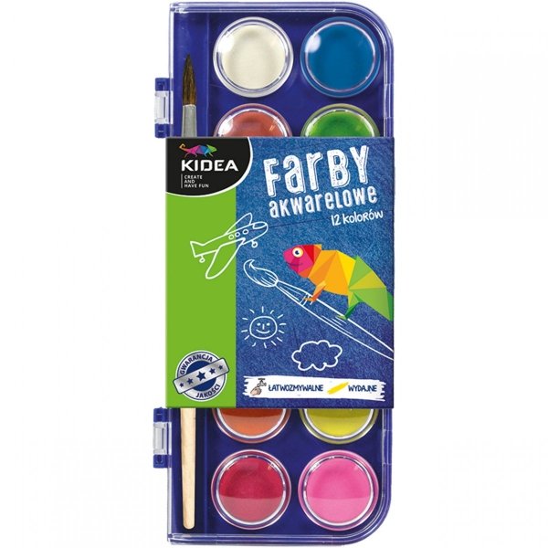 Farby Akwarelowe 12 Kolorów Wodne kidea Pędzel [FA12KKA]