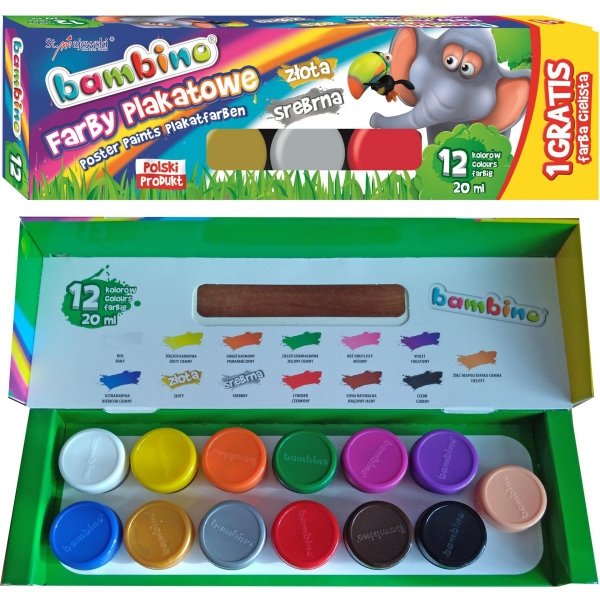 Farby Plakatowe Bambino 13 Kolorów 20ml Złota Srebrna [1581]