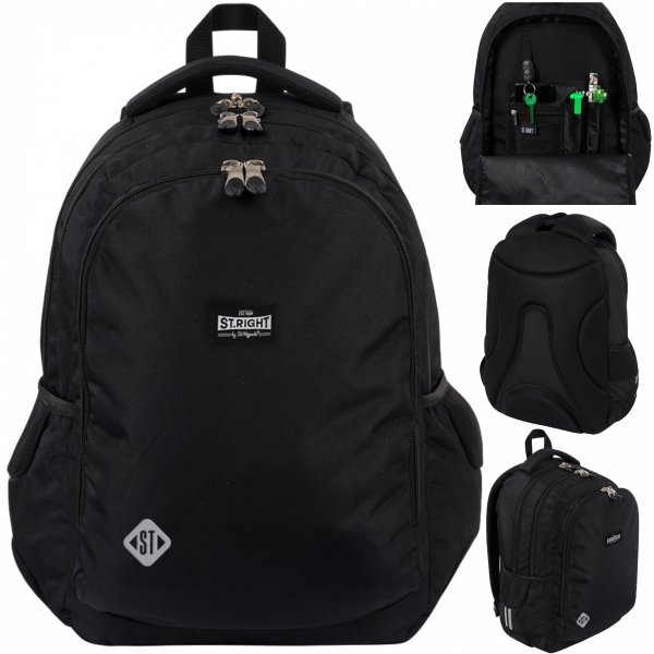 ST.RIGHT PLECAK CZARNY SZKOLNY 3-kom MAJEWSKI MŁODZIEŻOWY SPORTOWY