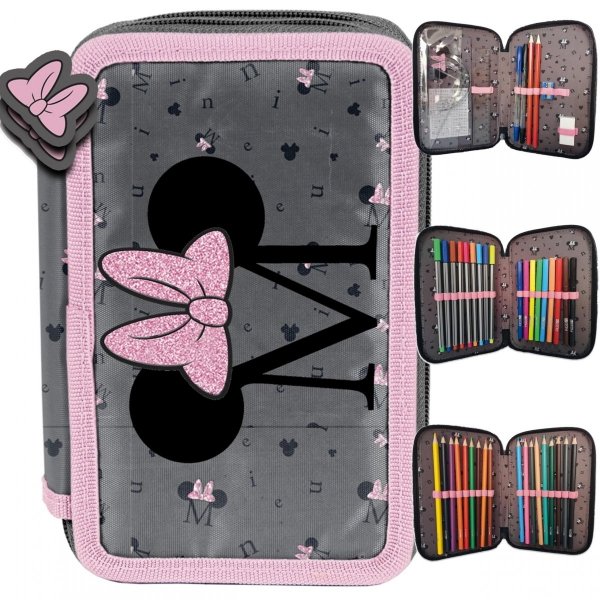 Bogaty Piórnik Myszka Minnie 3-komorowy z Wyposażeniem Szkolny [DM22BB-023]