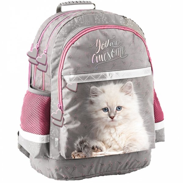 PLECAK KOTY SZKOLNY DLA DZIEWCZYNEK ZESTAW 5 ele DO PODSTAWÓWKI Z KOTKIEM