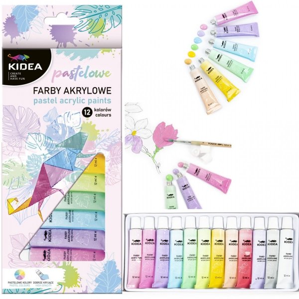 Farby Akrylowe Pastelowe 12 Kolorów w Tubkach 12ml dla Dzieci [FAAP12KA]