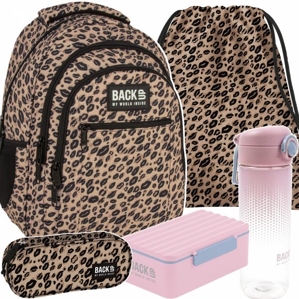BACKUP MŁODZIEŻOWY SZKOLNY PLECAK PANTERKA ZESTAW 5el USTA DLA DZIEWCZYNY