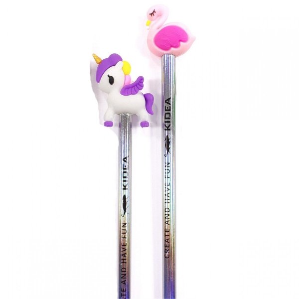 Ołówki HB z Figurkami Kidea 2 szt Zestaw Jednorożec Kaczuszka Derform [OF2KA]