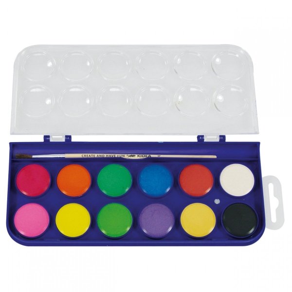 Farby Akwarelowe 12 Kolorów Wodne kidea Pędzel [FA12KKA]