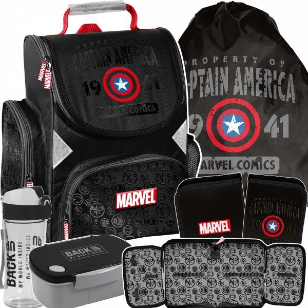 TORNISTER AVENGERS SZKOLNY CHŁOPIĘCY KAPITAN AMERYKA IRONMAN KOMPLET 5w1