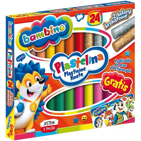 Bambino Plastelina 24 Kolorów Złota Srebrna + Podkładka [001901]