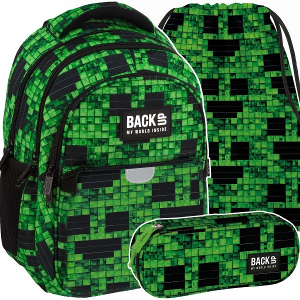 MINECRAFT PLECAK SZKOLNY MŁODZIEŻOWY BACKUP SZKOLNY KOMPLET 3w1 PIKSELE GRA