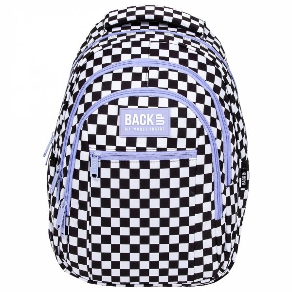 PLECAK KOMPLET 5w1 MŁODZIEŻOWY BACKUP SZKOLNY SZACHOWNICA KRATKA FIOLET