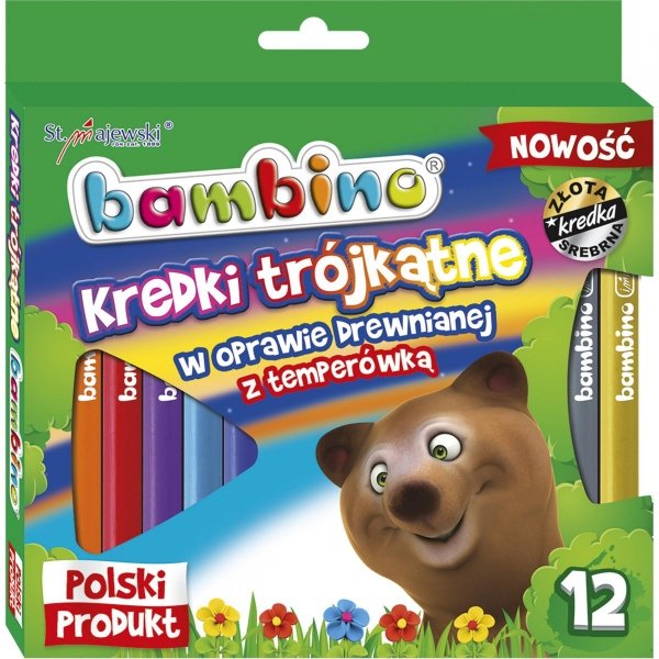 Kredki Bambino Grube 12 Kolorów Trójkątne +Temperówka [002892]