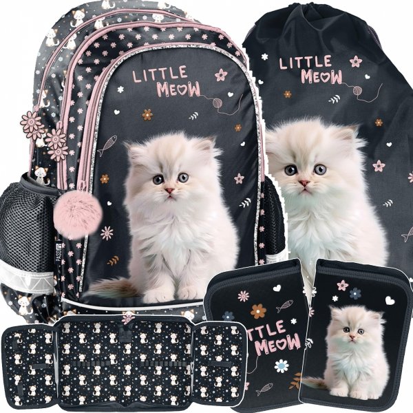 KOTEK PLECAK SZKOLNY KOMPLET 3 el DZIEWCZĘCY DO PODSTAWÓWKI KOTKI CATS PASO