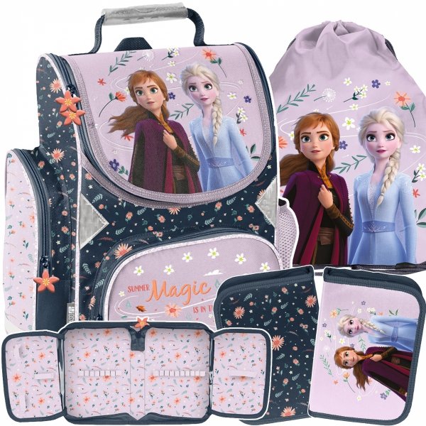 TORNISTER KRAINA LODU SZKOLNY DLA DZIEWCZYNEK FROZEN DO 1 KLASY KOMPLET 3el