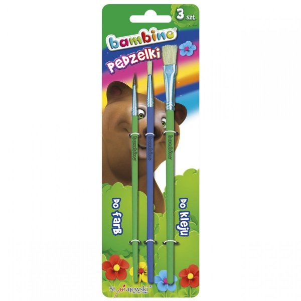 Pędzle Bambino Pędzelki Szkolne Zestaw 3 szt do Farb i Kleju [2847]
