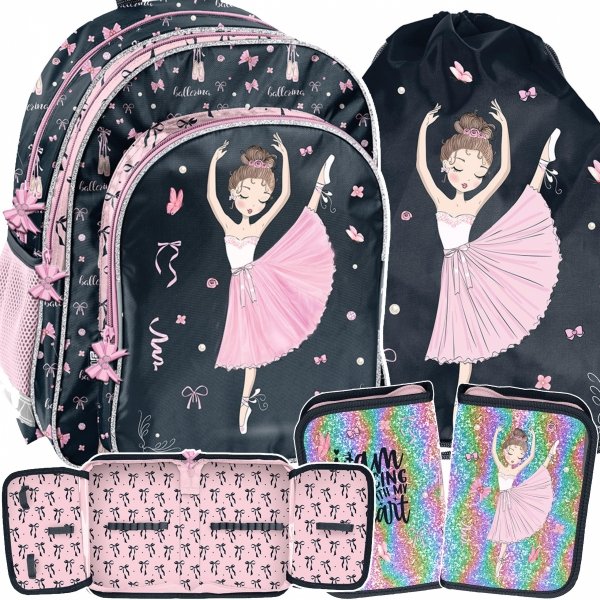 PLECAK SZKOLNY TANCERKA DLA DZIEWCZYNY DO 1 KLASY KOMPLET 3w1 BALERINA PASO