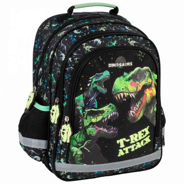 PLECAK DINOZAURY SZKOLNY DO 1 KLASY KOMPLET 5w1 TORNISTER TYRANOZAUR T-REX