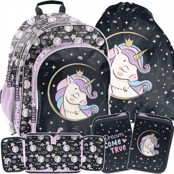 PLECAK SZKOLNY JEDNOROŻEC KOMPLET DLA DZIEWCZYNKI DO KLAS 1-3 PODSTAWÓWKI
