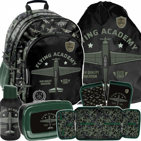 PLECAK SAMOLOTY SZKOLNY DLA CHŁOPAKA DO 1 KLASY SZKOŁY ZESTAW 5 ele FLYING