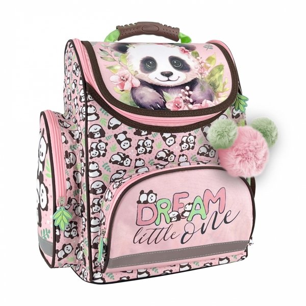 TORNISTER z PANDĄ SZKOLNY ZESTAW 3el DLA DZIEWCZYNY Z MISIEM DO 1 KLASY