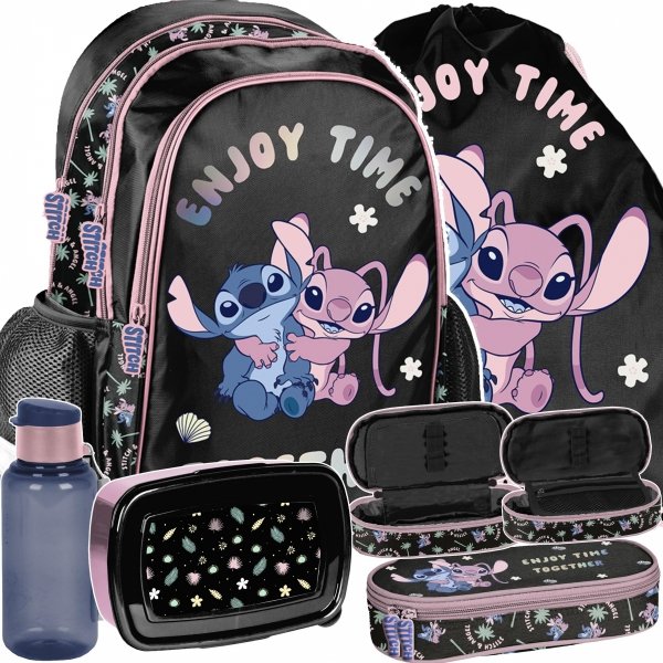 PLECAK STICH SZKOLNY DLA DZIEWCZYNY DO 1 KLASY STITCH i LILO ZESTAW 5 ele