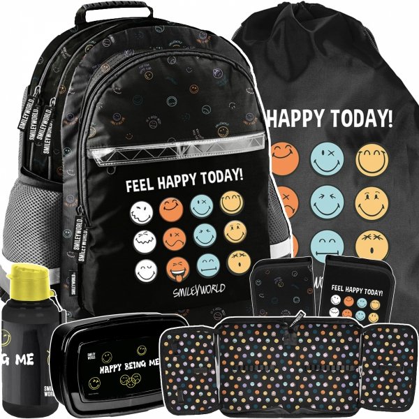 PLECAK SMILEY SZKOLNY EMOTKI DO 1-3 KLASY PODSTAWÓWKI EMOTIKONY ZESTAW 5el