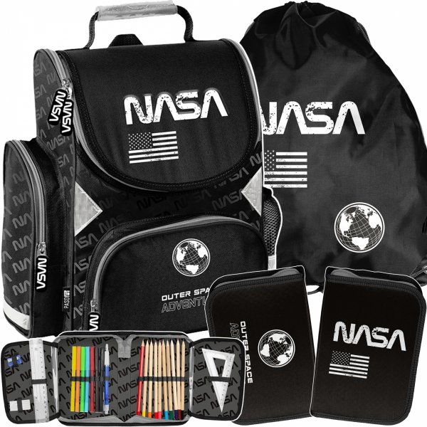 NASA TORNISTER SZKOLNY DLA CHŁOPAKÓW KOMPLET 3w1 DO PODSTAWÓWKI CZARNY