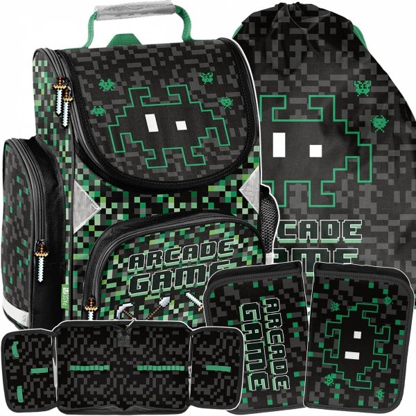 KOMPLET 3w1 TORNISTER SZKOLNY GAMING GAMER DLA CHŁOPAKÓW PODSTAWÓWKI PIKSELE