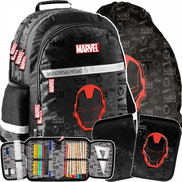 PLECAK IRON MAN SZKOLNY AVENGERS PODSTAWÓWKI DLA CHŁOPAKA ZESTAW 3el PASO