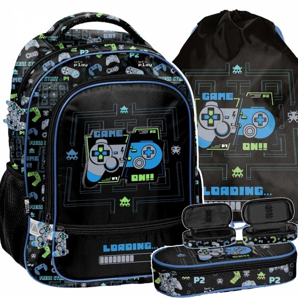 PLECAK GAMEPAD SZKOLNY GRA DO 1 KLASY PODSTAWÓWKI GAMER GAMING KOMPLET 3w1