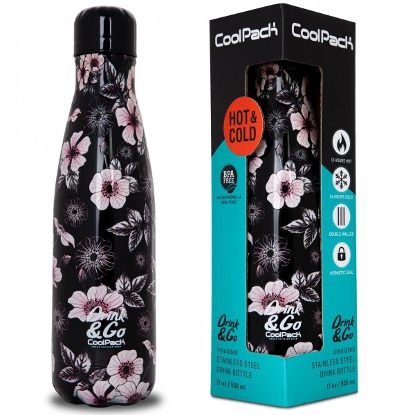 Ciemna Butelka Termiczna Metalowy Kubek Termiczny Termos Bidon 500ml HELEN [Z04744-P]