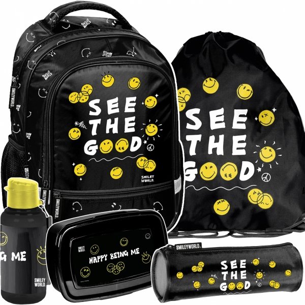 SMILEY PLECAK SZKOLNY DO 1 KLASY EMOTIKONY KOMPLET 5 ele BUŹKI EMOTKI PASO