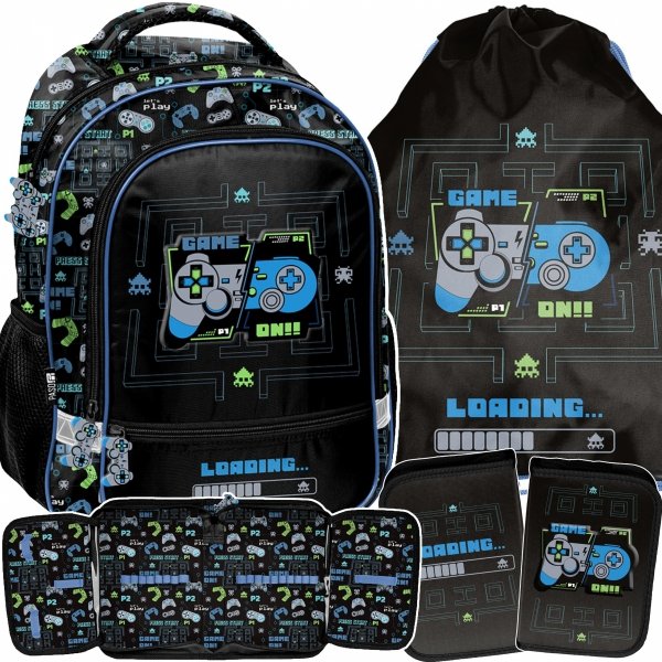 PLECAK GAMEPAD SZKOLNY GRA DO 1 KLASY PODSTAWÓWKI GAMER GAMING ZESTAW 3w1