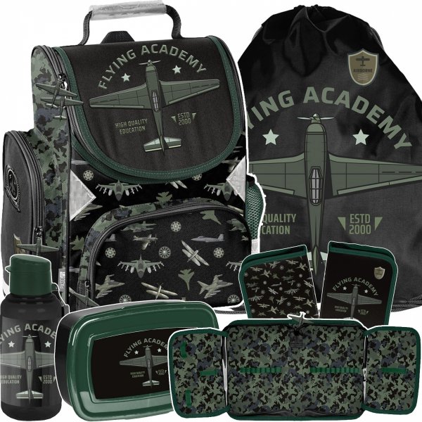 TORNISTER SAMOLOTY SZKOLNY DLA CHŁOPAKA DO KLAS 1-4 PODSTAWÓWKI KOMPLET 5el