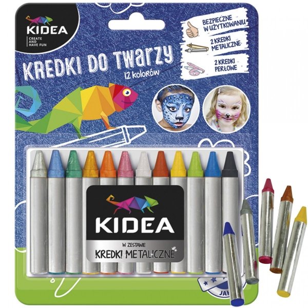 Kredki do Malowania Twarzy 12 Kolorów dla Dziecka Kidea [KDT12KA]