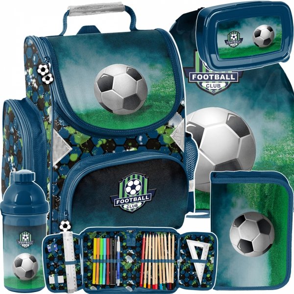 KOMPLET 5w1 PIŁKARSKI TORNISTER SZKOLNY CHŁOPIĘCY DO KLAS 1-4 PIŁKA NOŻNA