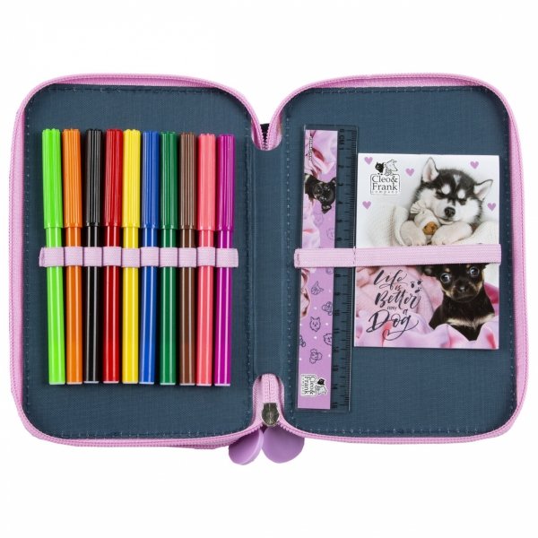 Piórnik Szkolny 2-kom z Wyposażeniem z Pieskiem Derform Pieski [PWDCF38]