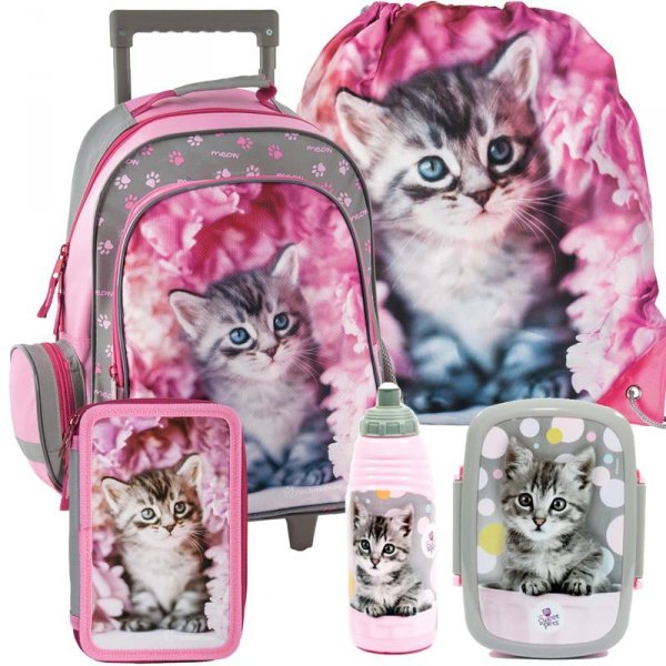 Plecak na Kółkach Kotek Kot Szkolny Zestaw dla Dziewczyny [RAM-1220]