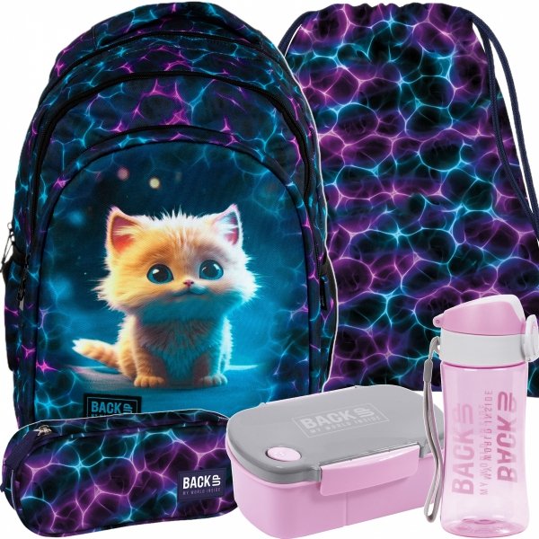 PLECAK KOTEK KOMPLET 5 elem. BACKUP SZKOLNY MŁODZIEŻOWY CATS 3 WZORY