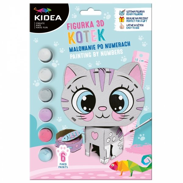 Kotek Figurka 3D Malowanie po Numerach Kidea komplet [F3DMNKKA]