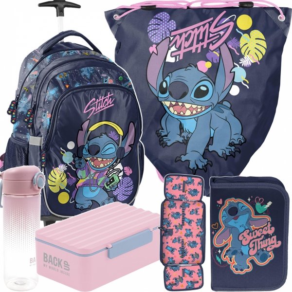 PLECAK STITCH NA KÓŁKACH KOMPLET 5w1 SZKOLNY DLA UCZENNICY STICH DZIEWCZĘCY