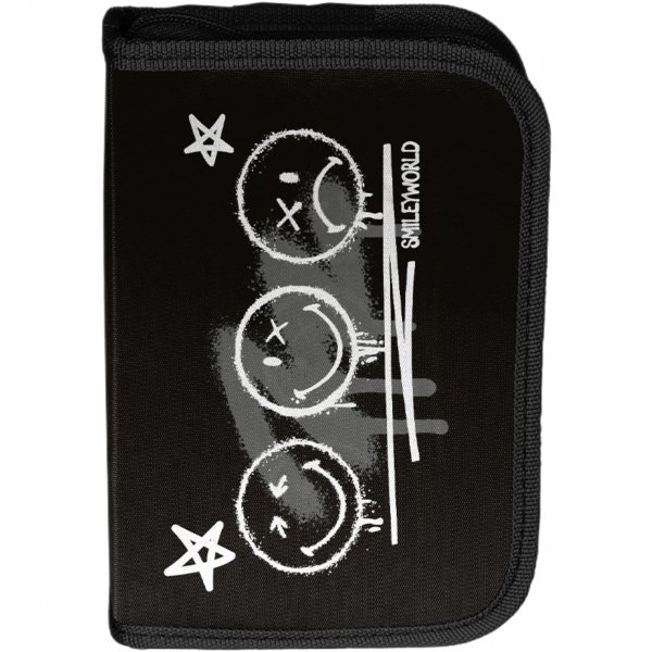 PIÓRNIK SMILEY Z WYPOSAŻENIEM BUŻKI SZKOLNY DLA UCZNIÓW EMOTIKONY EMOTKI