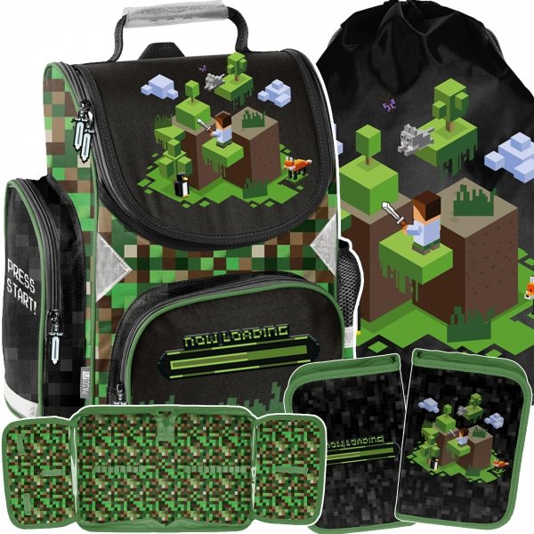 TORNISTER MINECRAFT GRA SZKOLNY GAMING DLA CHŁOPAKÓW DO 1 KLASY ZESTAW 3w1