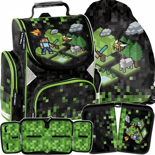 PASO CHŁOPIĘCY TORNISTER DO SZKOŁY MINECRAFT GRA PIKSELE ZESTAW 3w1 GRA