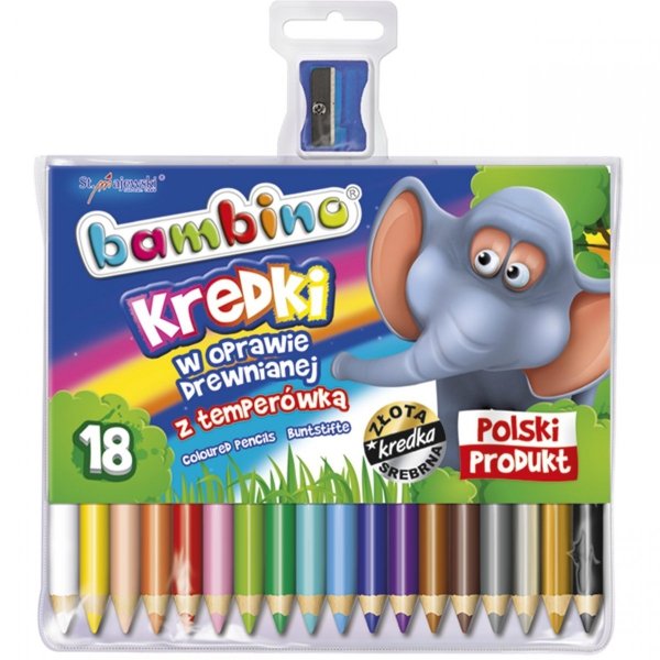 Bambino Kredki Ołówkowe 18 Kolorów Grube Drewniane +Temperówka [000348]