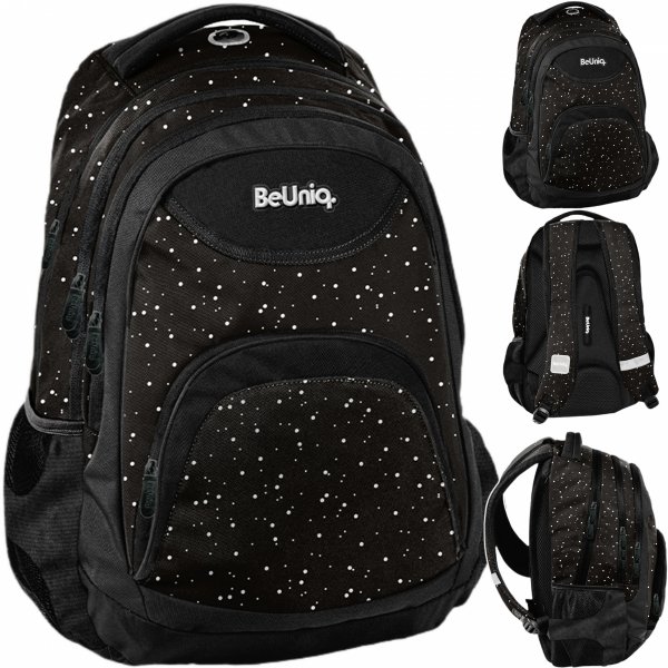 CZARNY PLECAK W KROPKI SZKOLNY BeUniq MŁODZIEŻOWY DLA DZIEWCZYNY