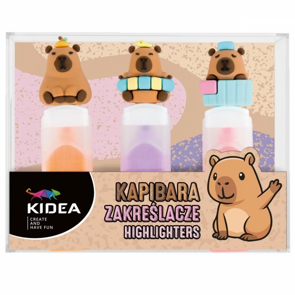 ZAKREŚLACZE KAPIBARA ZESTAW 3 INTENSYWNE KOLORY KIDEA PISAKI