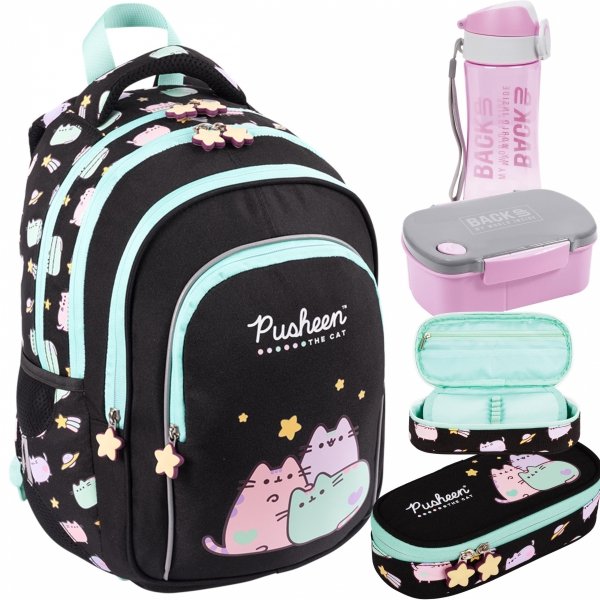 PUSHEEN PASTEL KOMPLET 4elem. MAJEWSKI DLA DZIEWCZYNY PLECAK KOT KOTKI