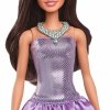 Barbie Lalka Fashionistas brązowe włosy fioletowa cekinowa sukienka HYT92 MATTEL