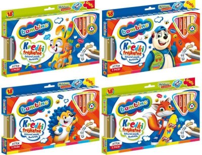 Kredki BAMBINO trójkątne 18kol.w drewnie+temp. MAJEWSKI p4, mix cena za 1 szt