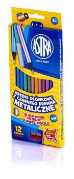 Kredki ołówkowe czarne drewno metalik 12kol ASTRA