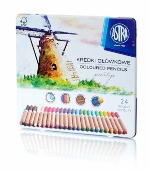 Kredki ołówkowe 24kol drewno cedrowe metalowe pudełko ASTRA PRESTIGE